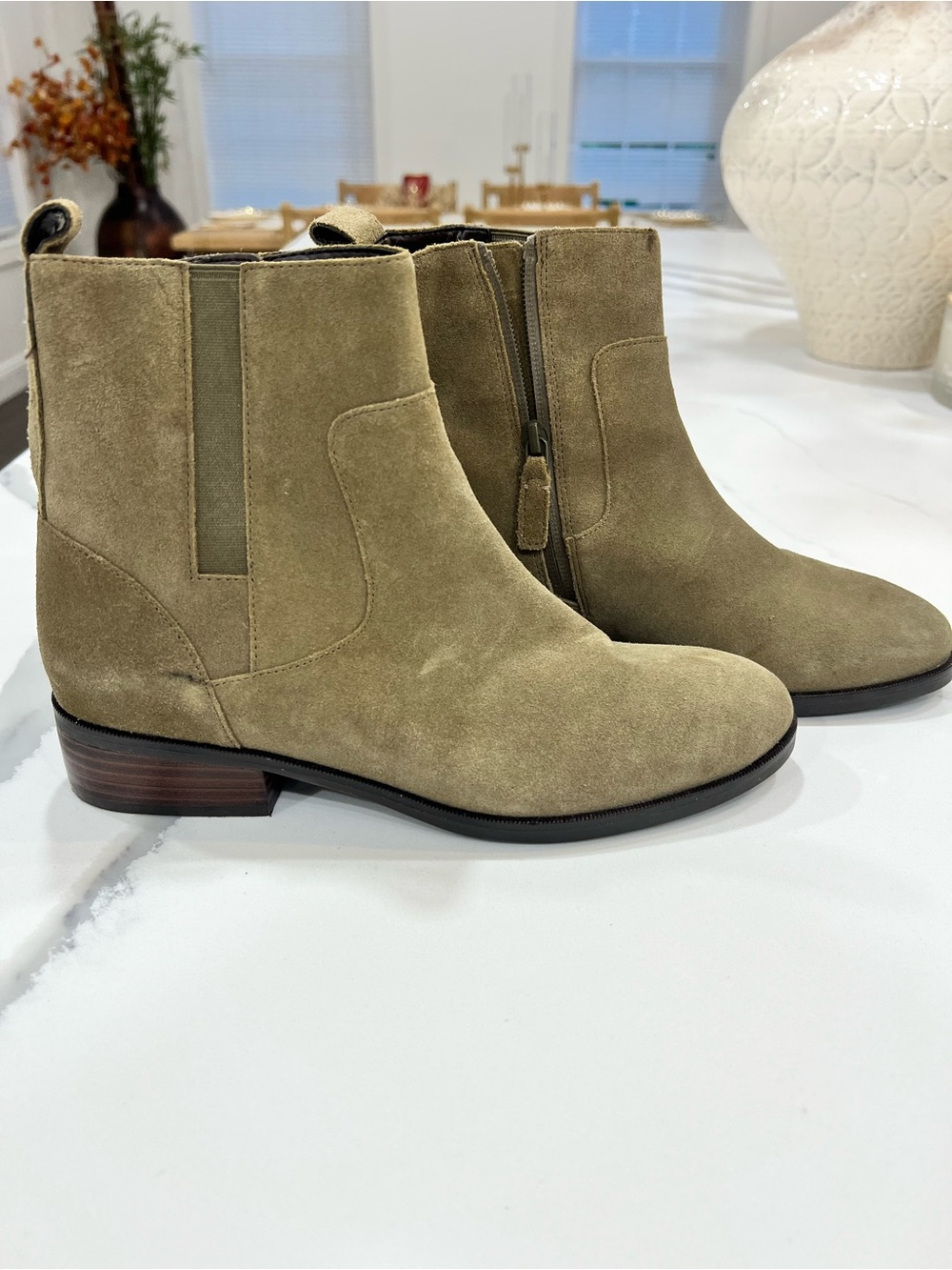 Cole Haan Olive Suede Chelsea Ankle Boots